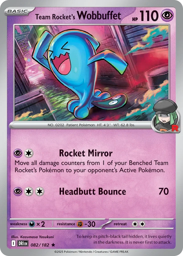 Team Rocket's Wobbuffet 82 Pokemon card from Destined Rivals set