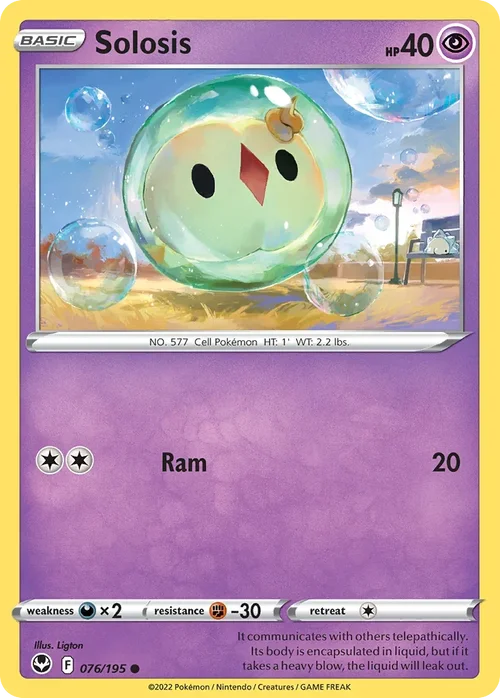 Solosis 76 Pokemon card from Silver Tempest set
