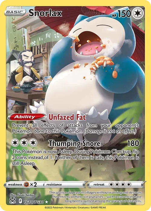 Snorlax TG10 Pokemon card from Lost Origin set