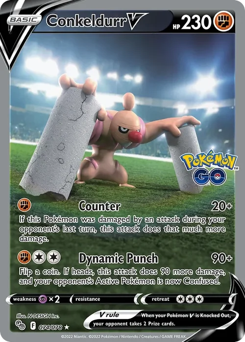 Conkeldurr V 74 Pokemon card from Pokemon GO set
