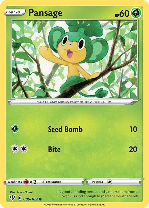 Pansage 6 Pokemon card from Darkness Ablaze set