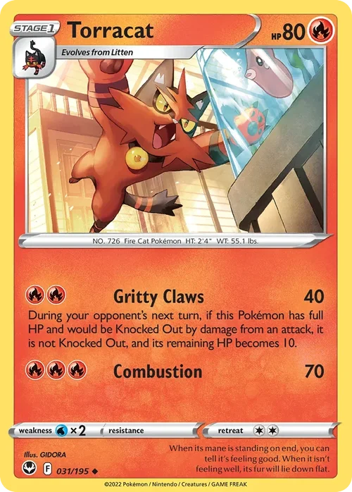 Torracat 31 Pokemon card from Silver Tempest set