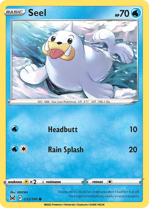 Seel 33 Pokemon card from Lost Origin set