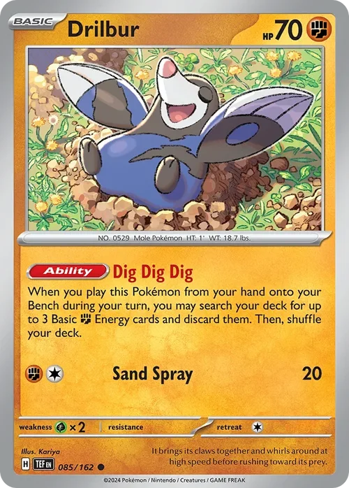 Drilbur 85 Pokemon card from Temporal Forces set