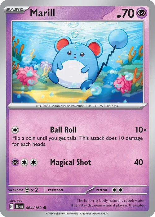 Marill 64 Pokemon card from Temporal Forces set