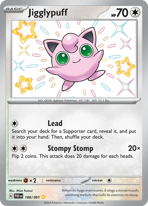 Jigglypuff 198 Pokemon card from Paldean Fates set