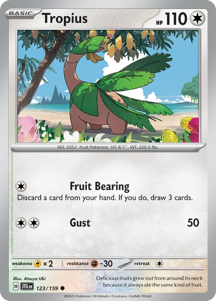 Tropius 123 Pokémon card from JTG set