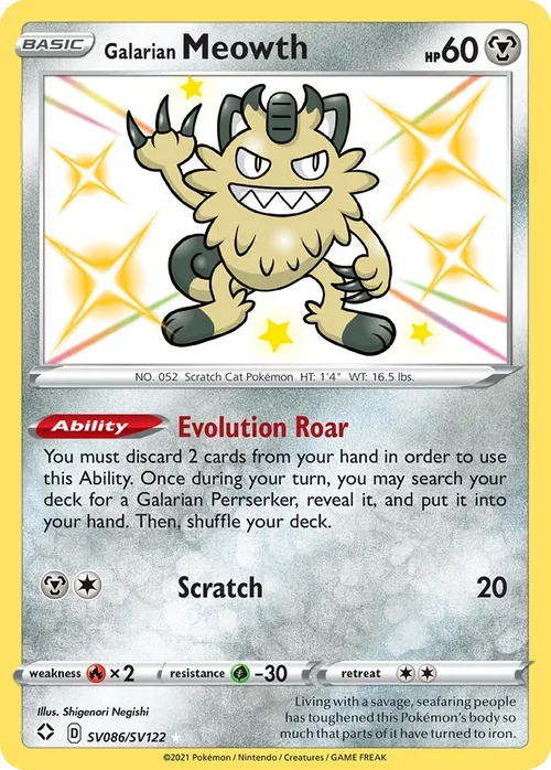 Galarian Meowth SV086 Pokemon card from Shining Fates set
