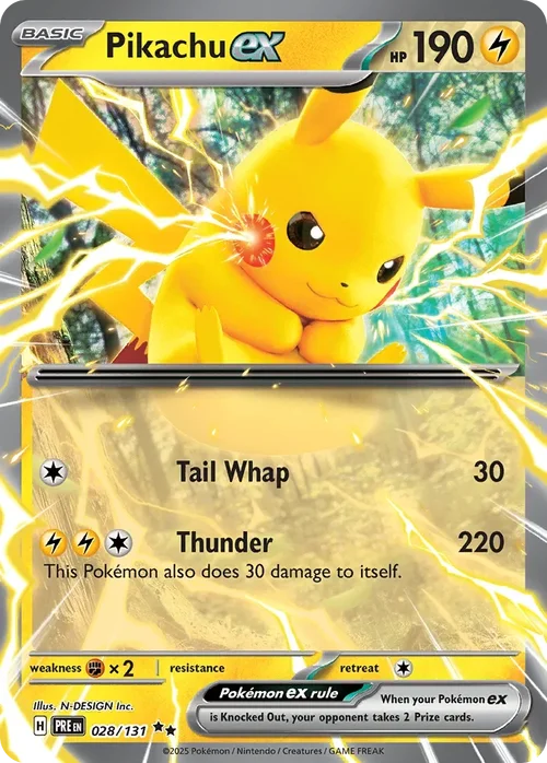 Pikachu ex 28 Pokemon card from Prismatic Evolutions set