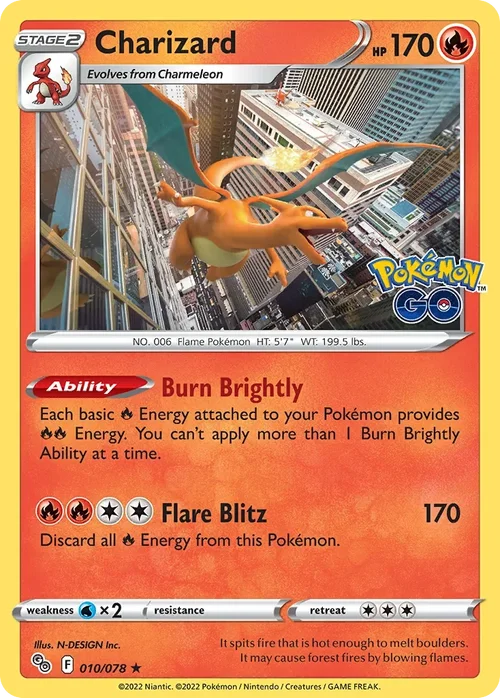 Charizard 10 Pokemon card from Pokemon GO set