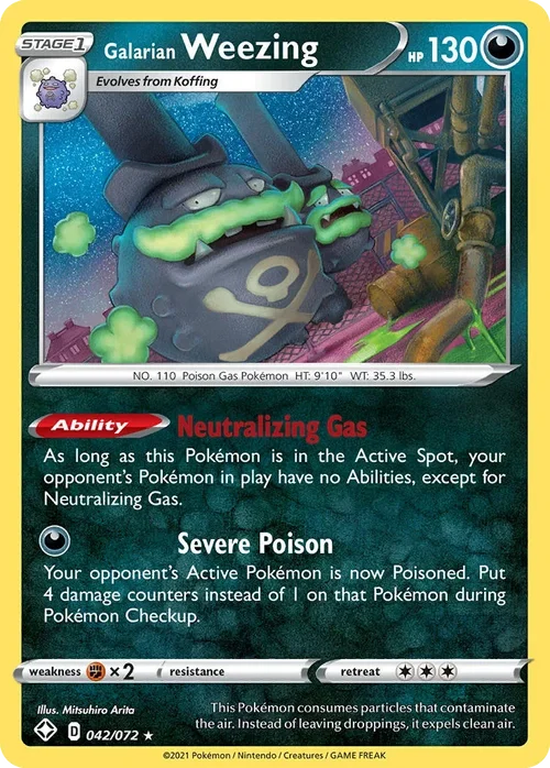 Galarian Weezing 42 Pokemon card from Shining Fates set
