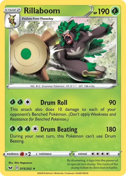 Rillaboom 15 Pokemon card from Sword & Shield set