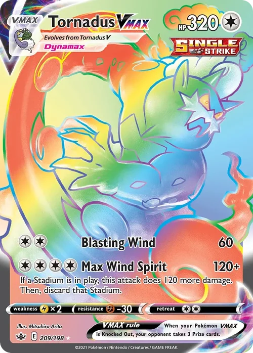 Tornadus VMAX 209 Pokemon card from Chilling Reign set