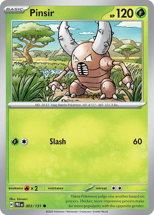 Pinsir 3 Pokemon card from Prismatic Evolutions set