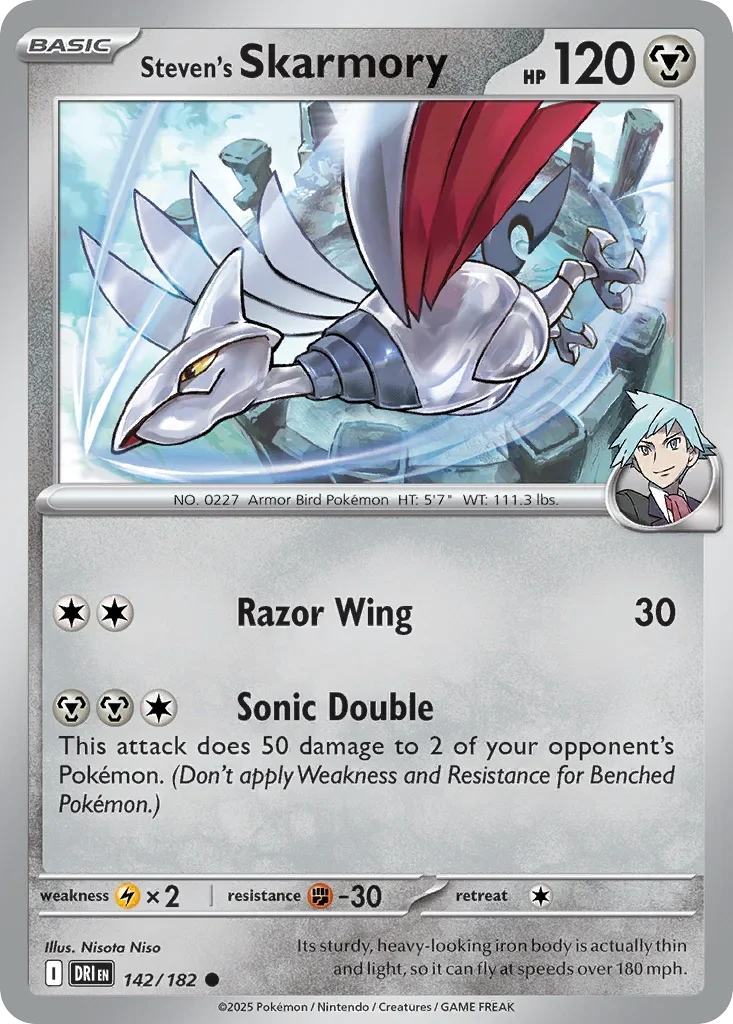 Steven's Skarmory 142 Pokemon card from Destined Rivals set