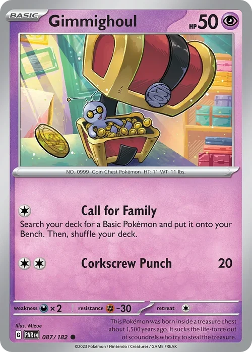 Gimmighoul 87 Pokemon card from Paradox Rift set