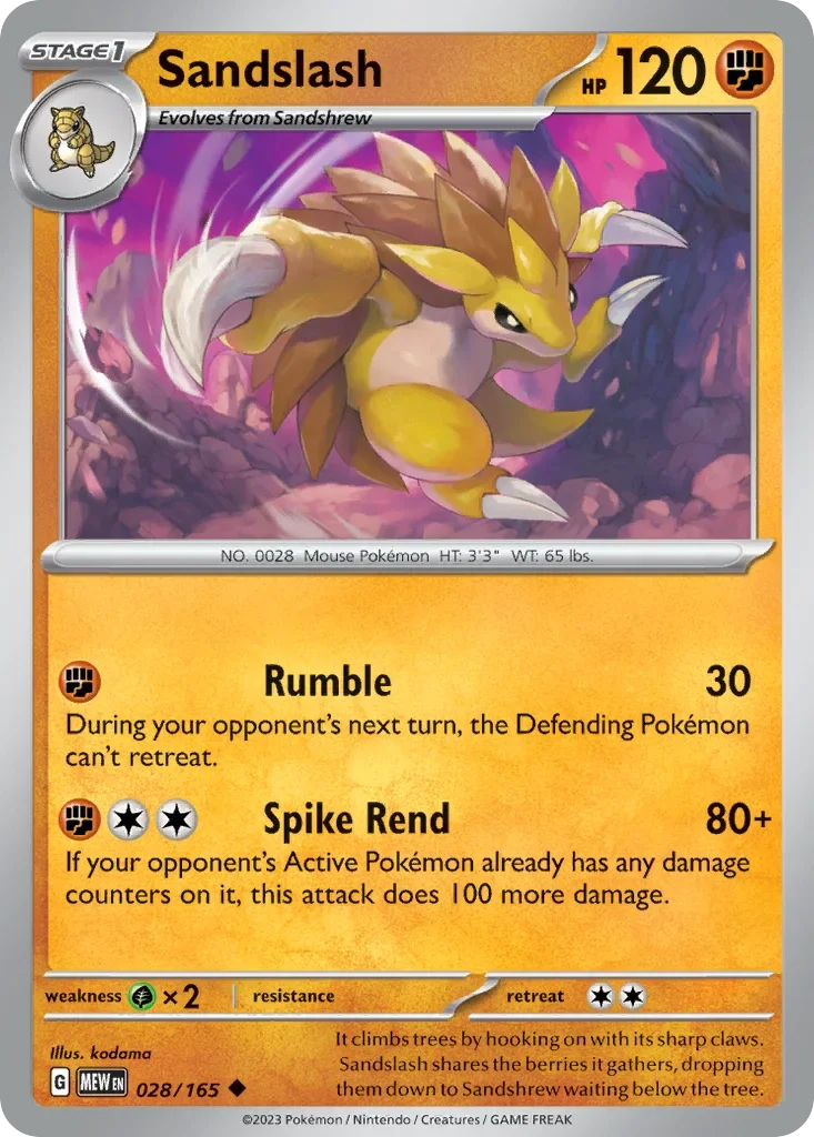 Sandslash 028 Pokémon card