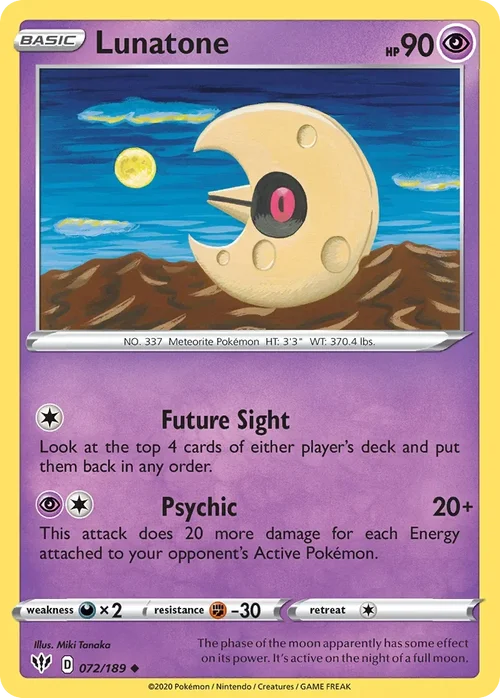 Lunatone 72 Pokemon card from Darkness Ablaze set