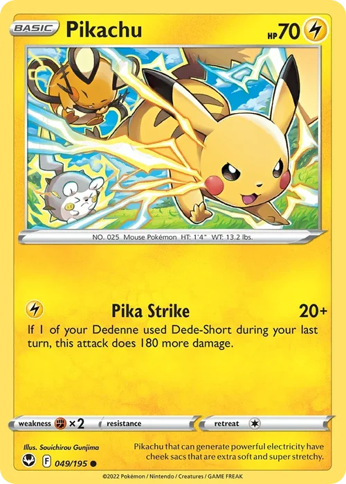 Pikachu 49 Pokemon card from Silver Tempest set