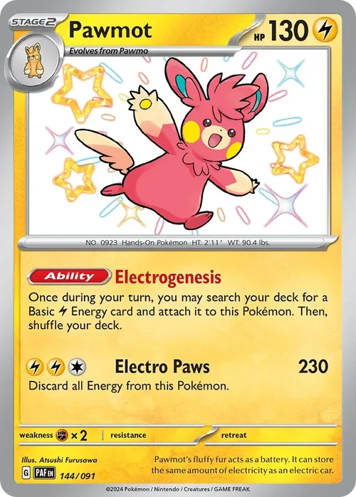 Pawmot 144 Pokemon card from Paldean Fates set