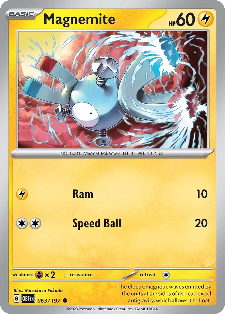 Magnemite 63 Pokémon card from Obsidian Flames set