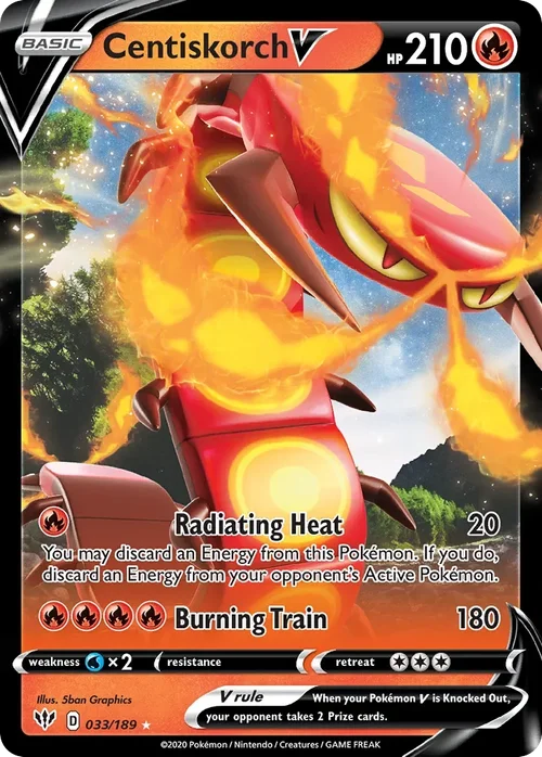 Centiskorch V 33 Pokemon card from Darkness Ablaze set