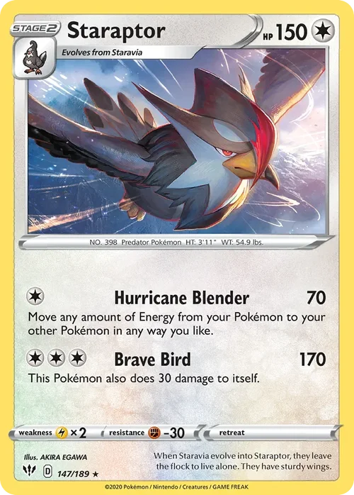 Staraptor 147 Pokemon card from Darkness Ablaze set
