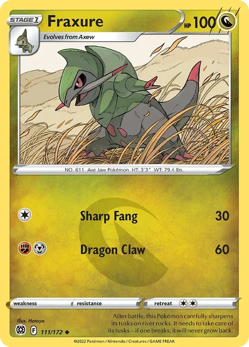 Fraxure 111 Pokemon card from Brilliant Stars set
