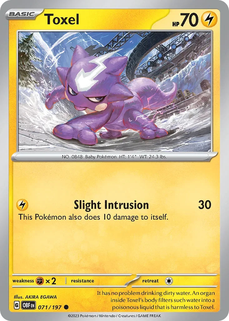 Toxel 71 Pokémon card from Obsidian Flames set