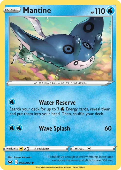 Mantine 52 Pokemon card from Sword & Shield set