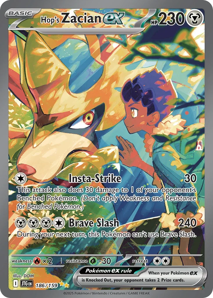 Hop's Zacian ex 186 Pokémon card from JTG set