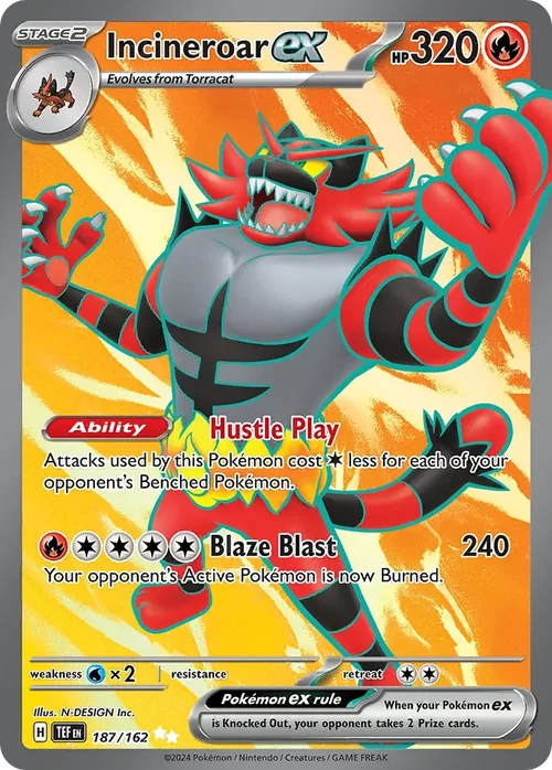 Incineroar ex 187 Pokemon card from Temporal Forces set
