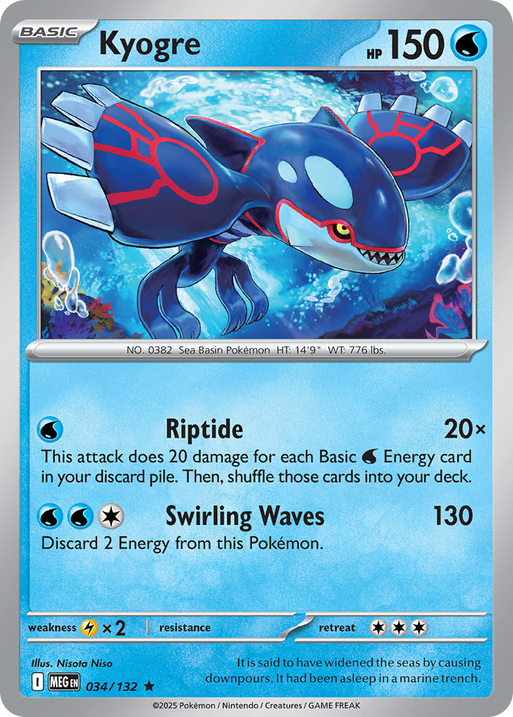 Kyogre 34 Pokemon card from Mega Evolution set