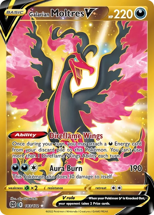 Galarian Moltres V 183 Pokemon card from Brilliant Stars set