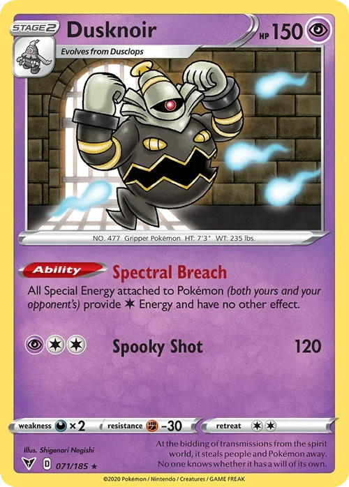 Dusknoir 71 Pokemon card from Vivid Voltage set