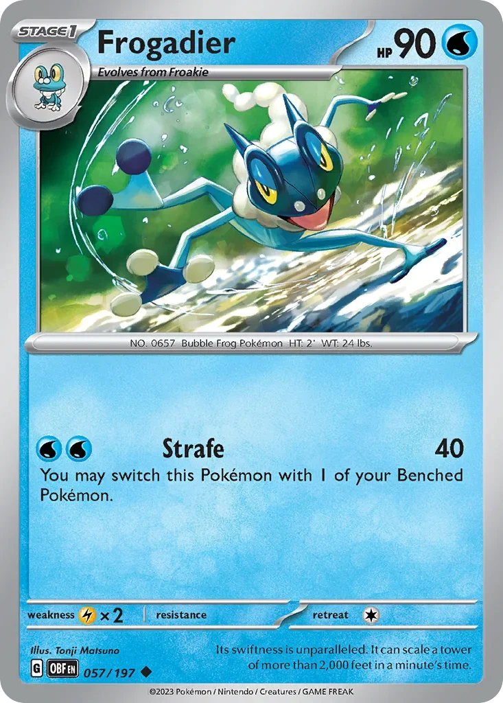 Frogadier 57 Pokémon card from Obsidian Flames set