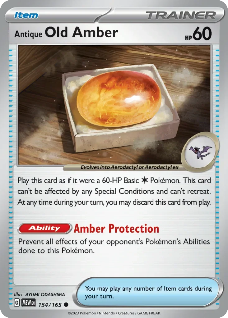Antique Old Amber 154 Pokémon card