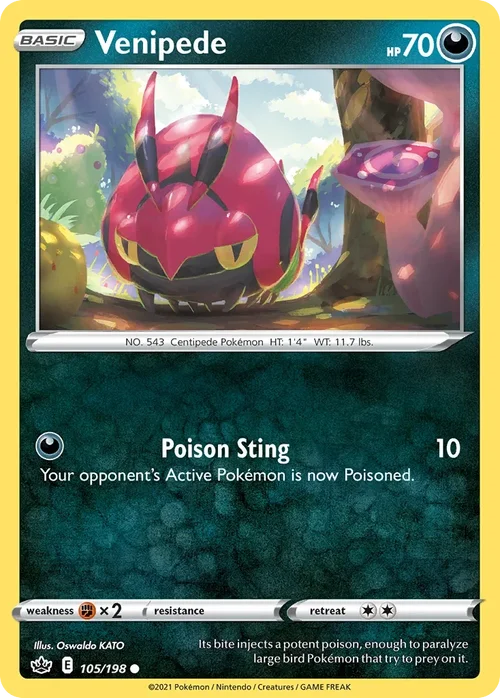 Venipede 105 Pokemon card from Chilling Reign set