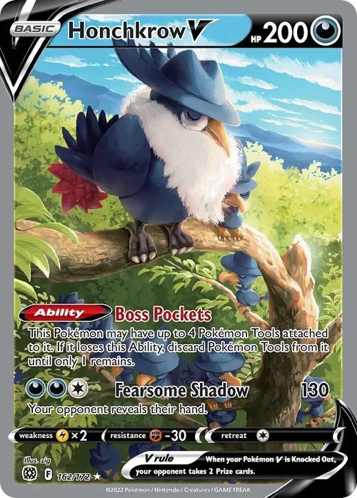 Honchkrow V 162 Pokemon card from Brilliant Stars set