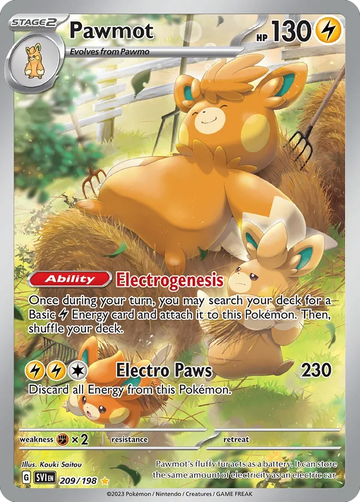 Pawmot 209 Pokemon card from Scarlet & Violet set