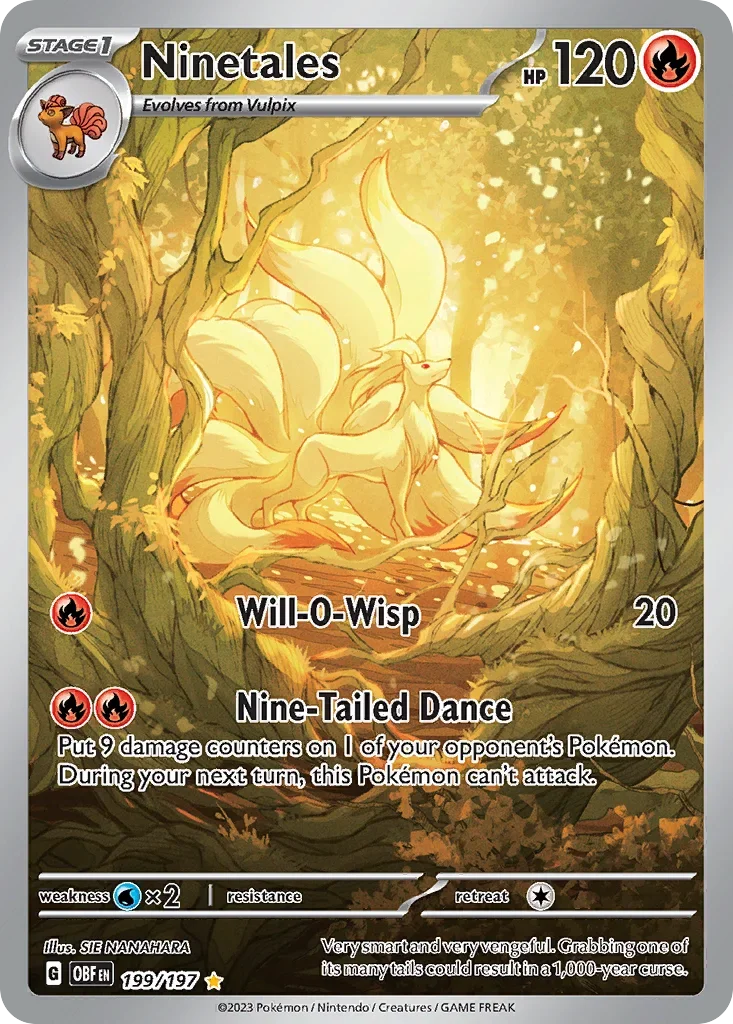 Ninetales 199 Pokémon card from Obsidian Flames set