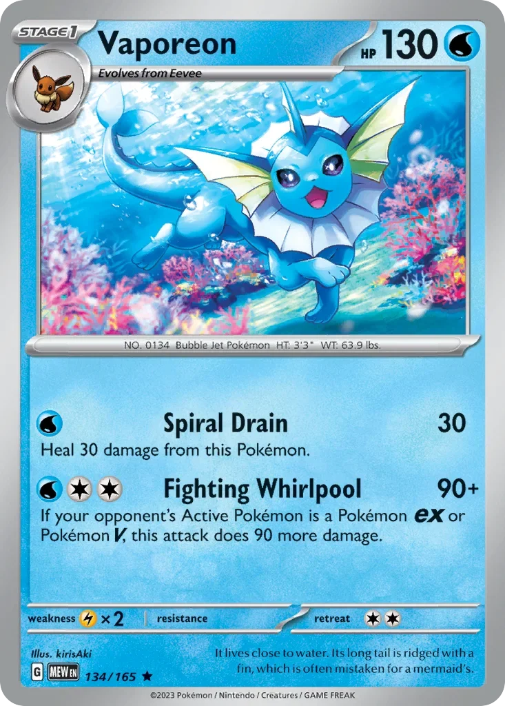 Vaporeon 134 Pokémon card