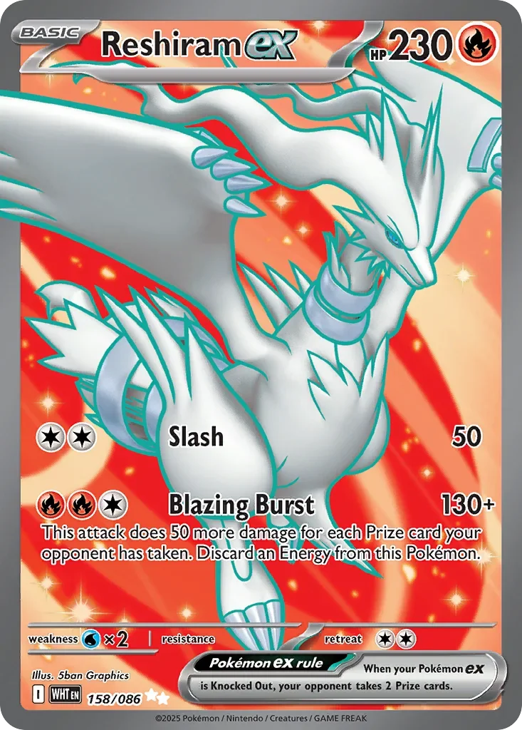 Reshiram ex 158 Pokemon card from White Flare set
