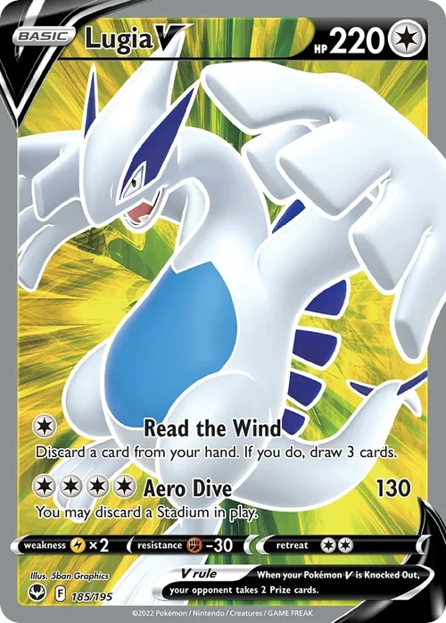 Lugia V 185 Pokemon card from Silver Tempest set