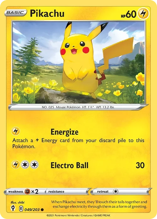Pikachu 49 Pokemon card from Evolving Skies set