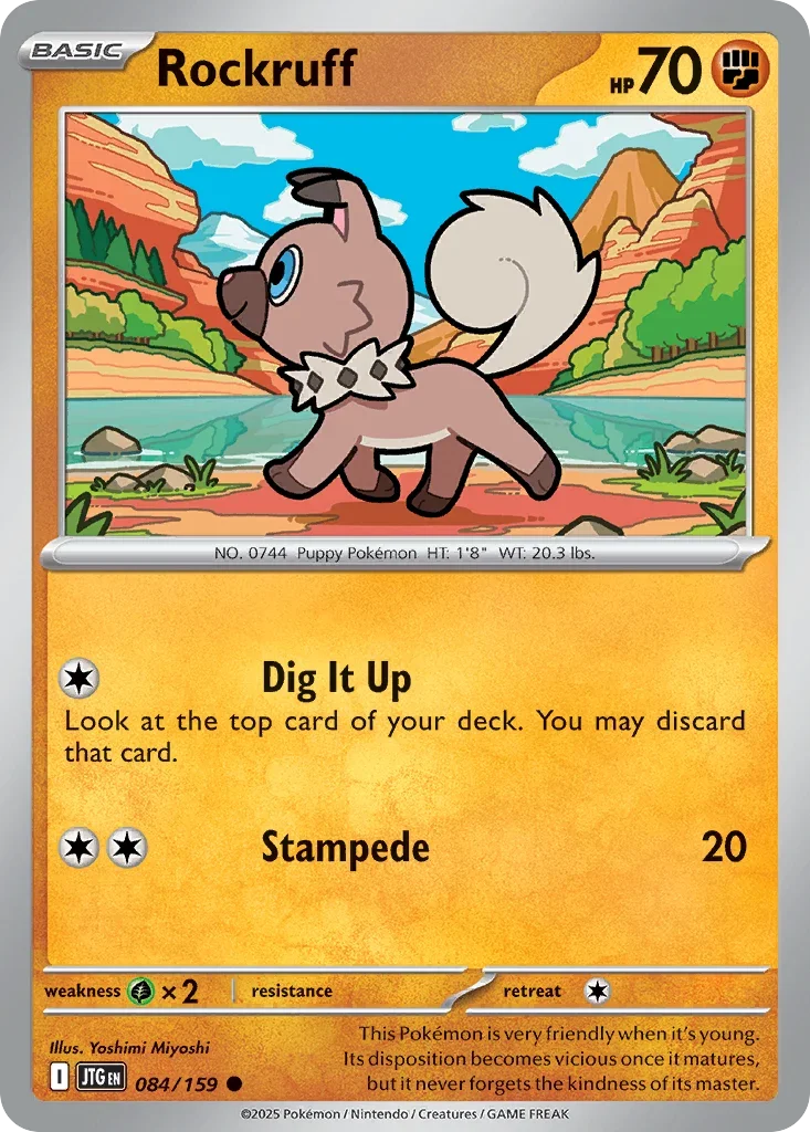Rockruff 84 Pokémon card from JTG set