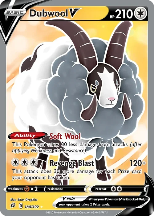 Dubwool V 188 Pokemon card from Rebel Clash set
