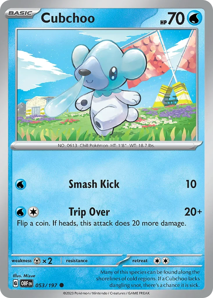 Cubchoo 53 Pokémon card from Obsidian Flames set