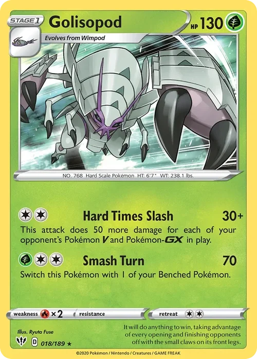 Golisopod 18 Pokemon card from Darkness Ablaze set