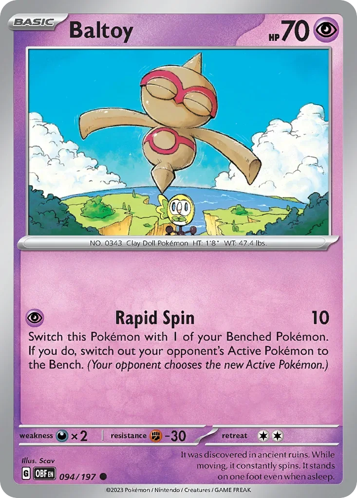 Baltoy 94 Pokémon card from Obsidian Flames set